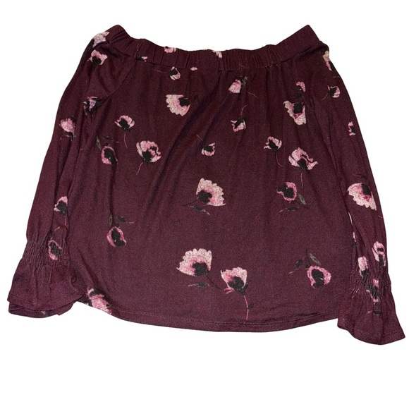 Maurices Wine Floral Ruffled Off-the-Shoulder Bubble Top NWOT - Picture 1 of 4